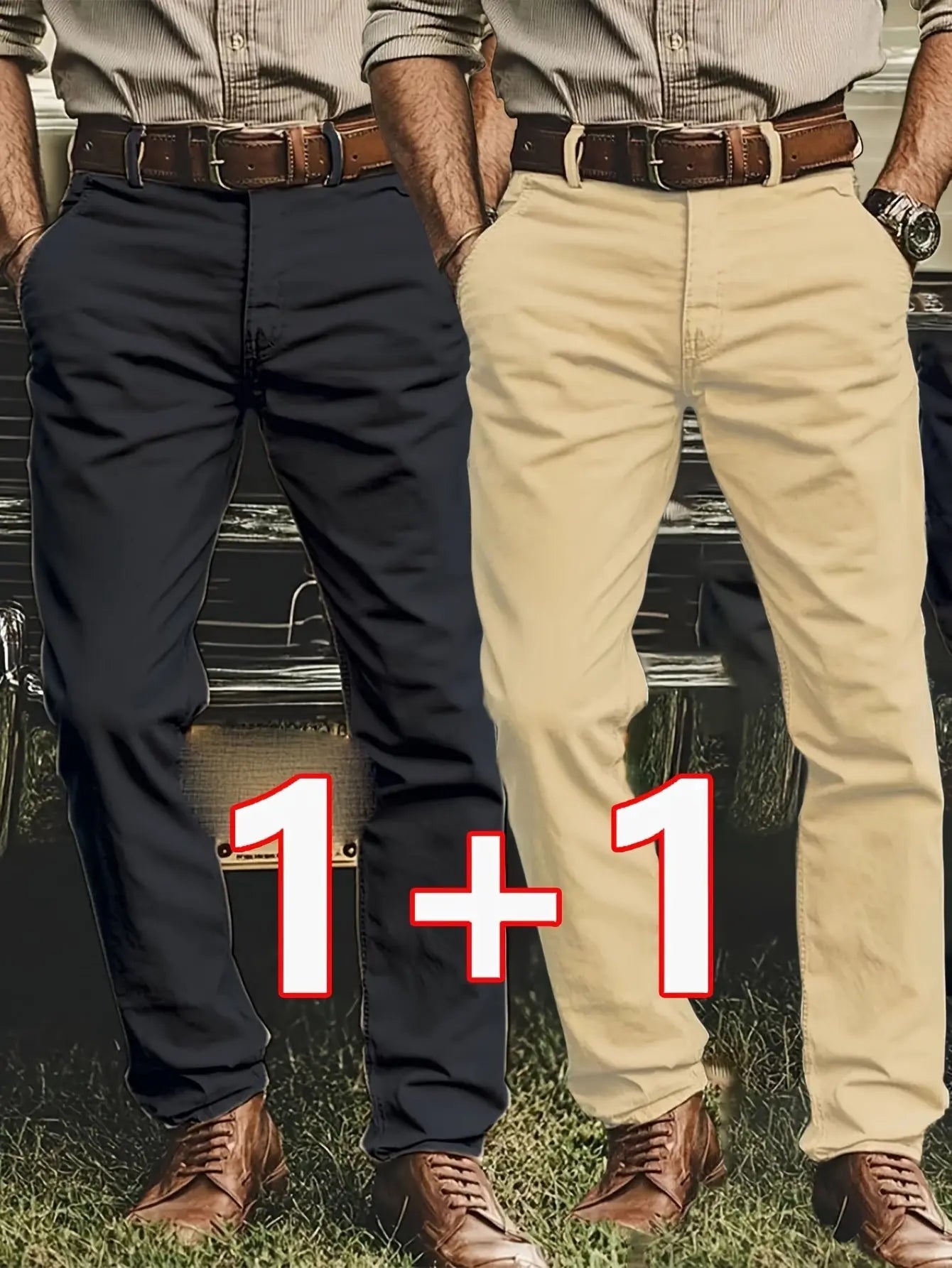 2 - Pack Men’s Chino Pants – Regular Fit Stretch Business Casual Trousers - Honesty Sales