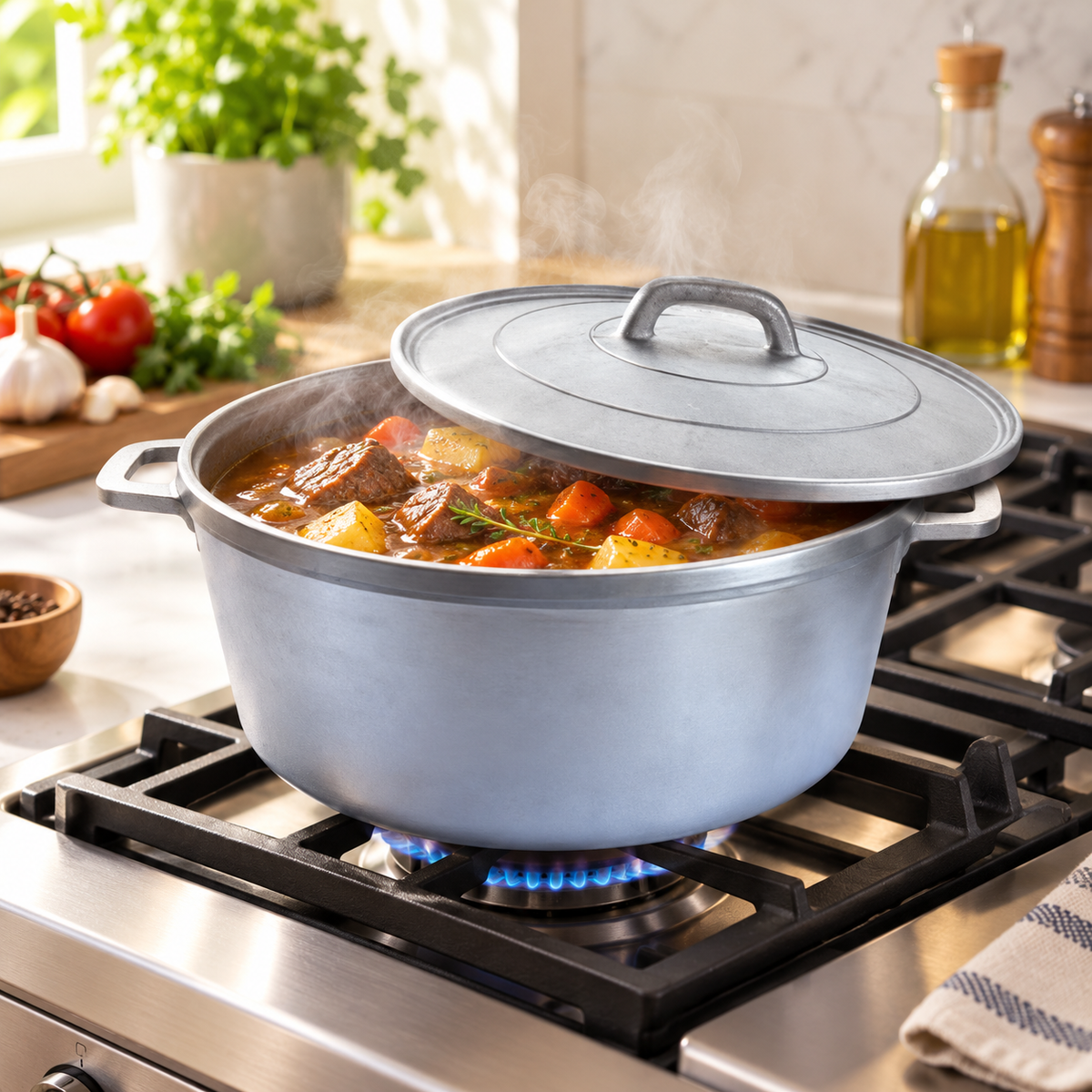 3.6L aluminium pot simmering on a kitchen hob