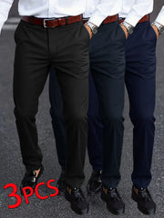 3-Pack Men’s Slim Fit Business Trousers – Non-Iron Stretch Pants Honesty Sales U.K