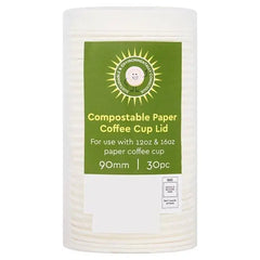 30 Compostable Paper Coffee Cup Lid 90mm - Honesty Sales