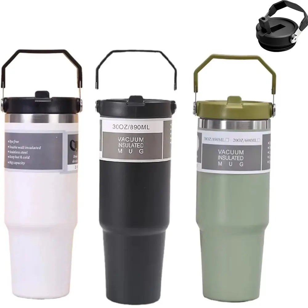 30oz Stainless Steel Thermos Mug with Tritan Lid & Handle – Double - Layer Vacuum Insulated for Hot & Cold Drinks - Honesty Sales