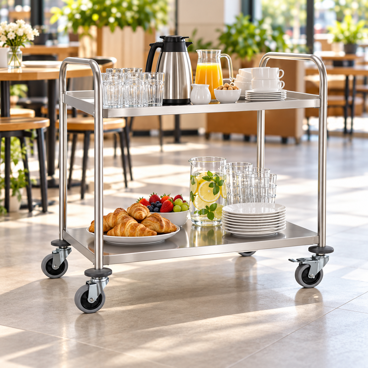 Two-tier trolley in a cafe serving refreshments