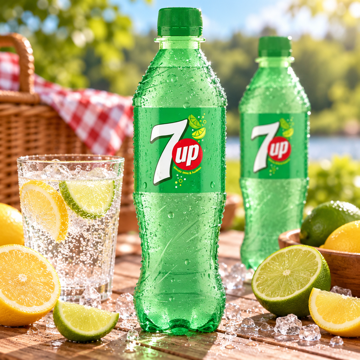 7UP served chilled with citrus at a picnic