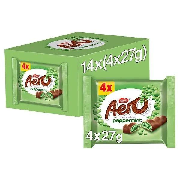 Aero Bubbly Peppermint Chocolate Bar 4 Pack Multipack 108g (Case of 14) - Honesty Sales U.K