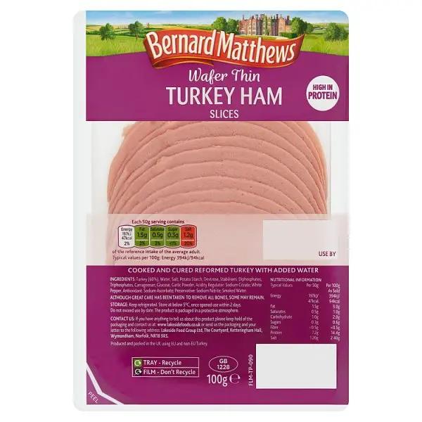 Bernard Matthews ready to eat Wafer Thin Turkey Ham Slices 100g (Case of 9) - Honesty Sales