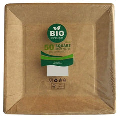 Bio Disposables 50 Square Kraft Plates 23cm - Honesty Sales
