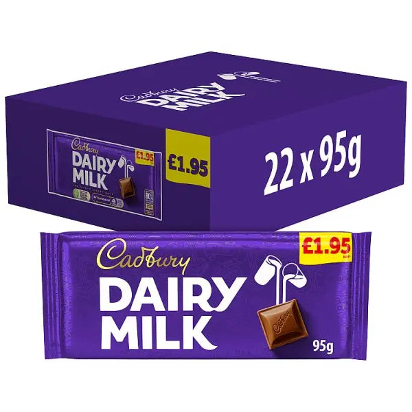 Cadbury Dairy Milk Chocolate Bar 95g (Case of 22) Honesty Sales U.K
