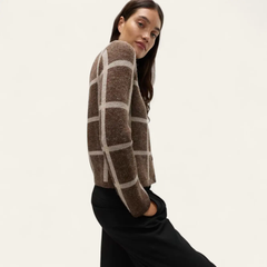 Checked Crew Neck Cardigan With Wool Honesty Sales U.K