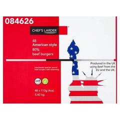 Chefs Larder 48 American Style 80% Beef Burgers 5.42kg - Honesty Sales