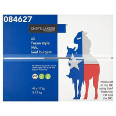 Chefs Larder 48 Texan Style 98% Beef Burgers 5.42kg - Honesty Sales