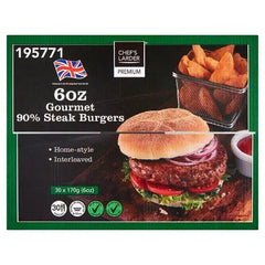 Chefs Larder Premium 6oz Gourmet 90% Steak Burgers 5.1kg - Honesty Sales