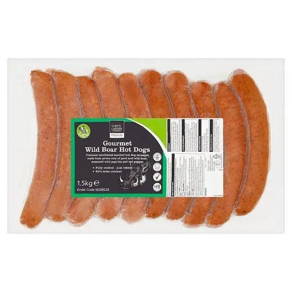 Chef's Larder Premium Gourmet Wild Boar Hot Dogs 1.5kg - Honesty Sales