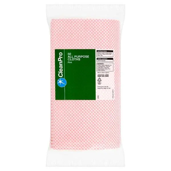 CleanPro 50 All Purpose Cloths Pink 60cm x 30cm - Honesty Sales