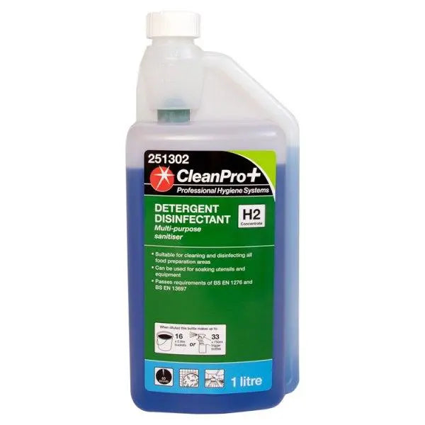 CleanPro+ Detergent Disinfectant H2 Concentrate 1 Litre - Honesty Sales