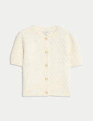 Cotton Blend Textured Button Front Cropped Cardigan Honesty Sales