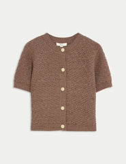 Cotton Blend Textured Button Front Cropped Cardigan Honesty Sales
