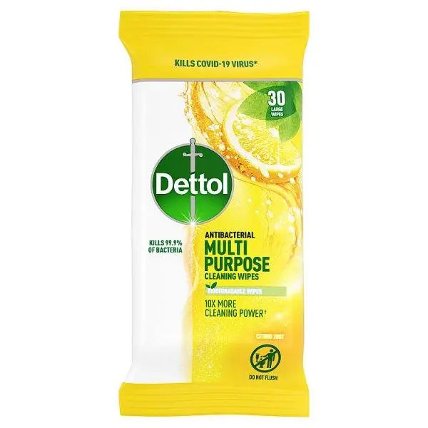 Dettol Antibacterial Multipurpose Cleaning Wipes, Citrus Zest, 30 Large Wipes (Case of 10) - Honesty Sales