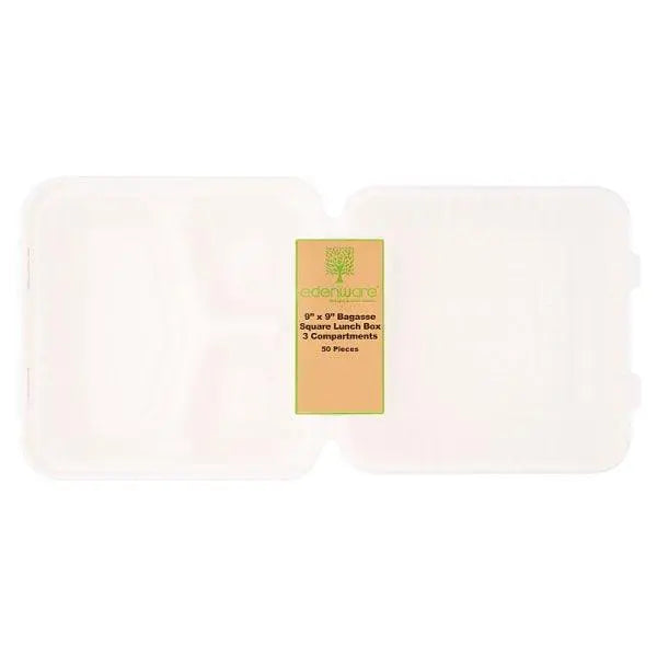 Edenware 9" x 9" Bagasse Square Lunch Box 50 Pieces - Honesty Sales