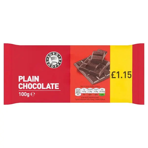Euro Shopper Plain Chocolate 100g (Case of 28) Honesty Sales U.K