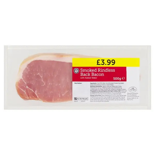Euro Shopper Smoked Rindless Back Bacon with Added Water 500g Euro Shopper