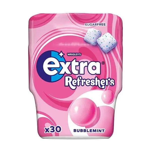 Extra Refreshers Bubblemint Sugar Free Chewing Gum Bottle 30 Pieces (Case of 6) - Honesty Sales U.K