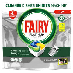 Fairy Platinum All In One Dishwasher Tablets, Lemon, 15 Tablets (Case of 6) - Honesty Sales U.K