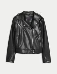 Faux Leather Biker Jacket - Honesty Sales