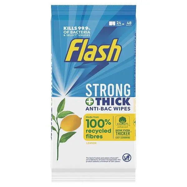 Flash Cleaning Wipes Antibacterial Lemon 24 Count (24 Large Wipes) (Case of 8) - Honesty Sales