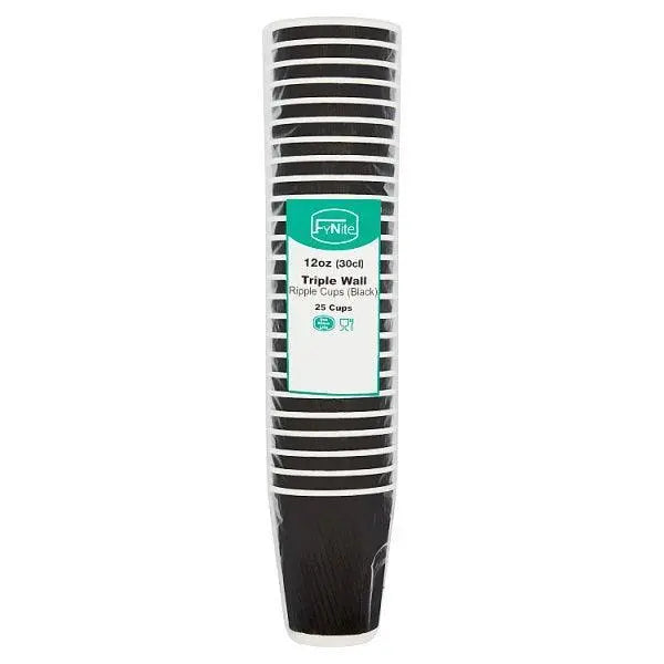 FyNite 25 Triple Wall Ripple Cups Black (Case of 20) - Honesty Sales