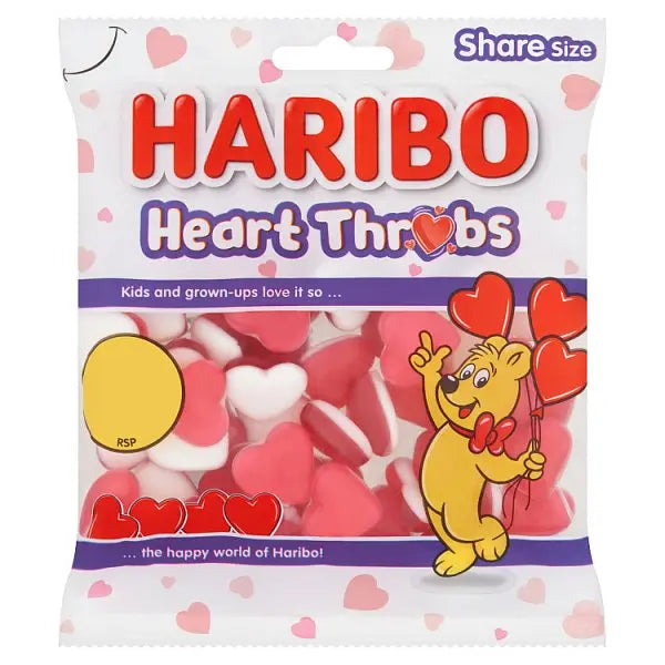 HARIBO Heart Throbs Strawberry Fruit Flavour Jelly & Foam Sweets Sharing Bag 140g (Case of 12) Haribo