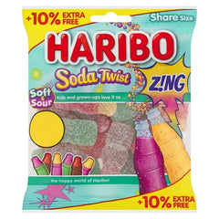 HARIBO Soda Twist Zing Fizzy jelly Sweets Sharing Bag 154g (Case of 12) Haribo