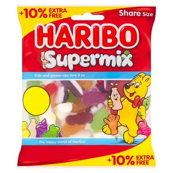 HARIBO Supermix Fruit & Milk Flavoured Jelly & Foam Sweets Sharing Bag 154g (Case of 12) Haribo