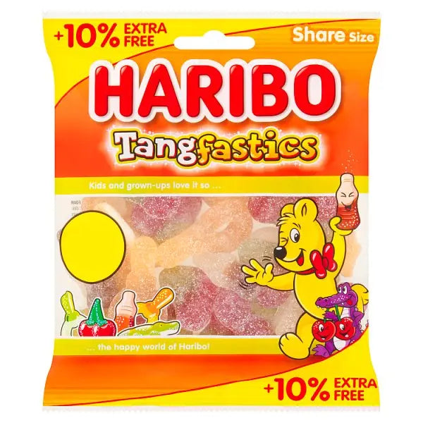HARIBO Tangfastics Fruit & Cola Flavour Fizzy Jelly Sweets Sharing Bag 154g (Case of 12) Haribo