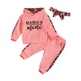 Infant Baby Girl 3-Piece Outfit Set - Hooded T-shirt, Long Pants, and Headband - Letter Print, Leopard Stitching - Spring/Fall Clothes - Honesty Sales U.K