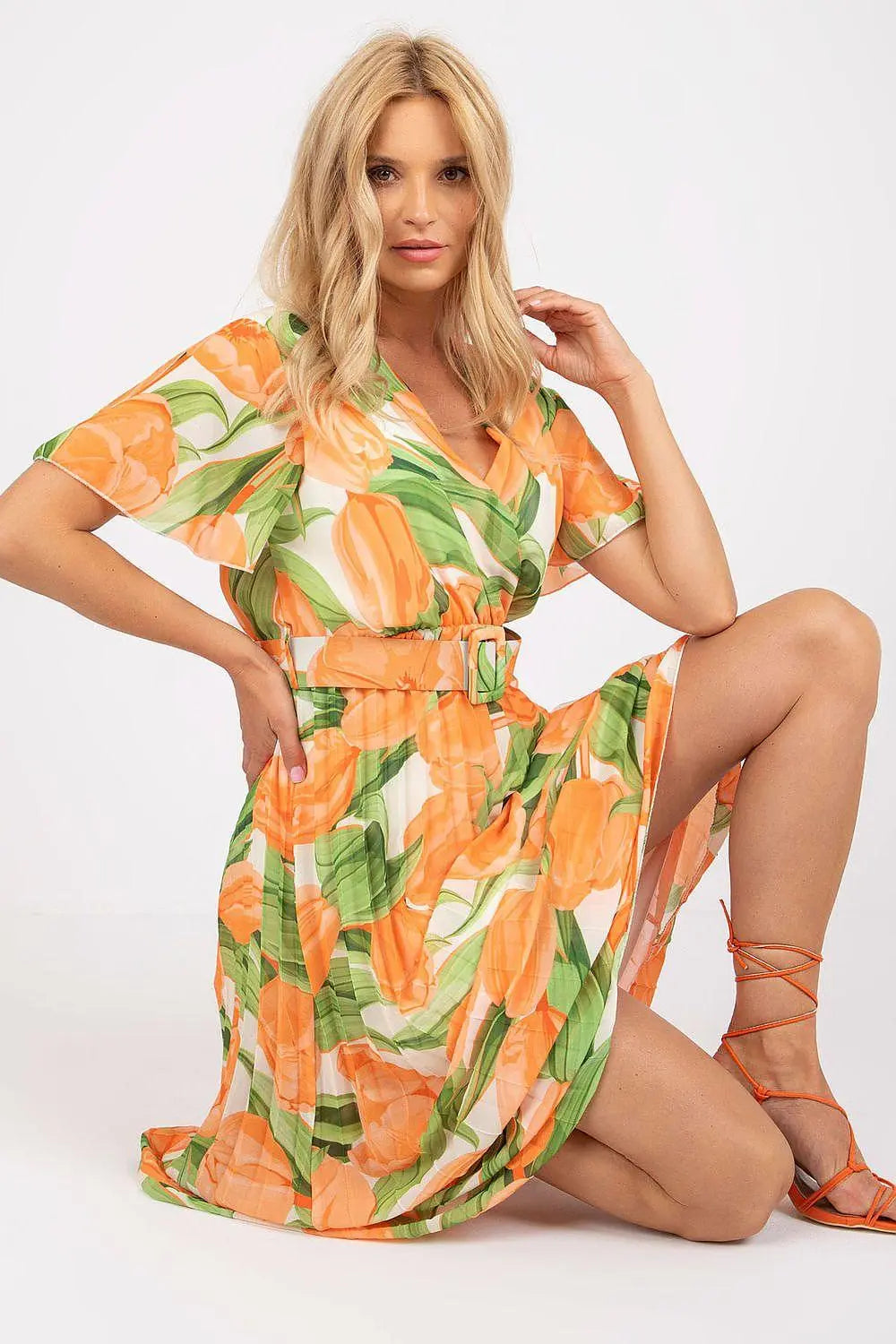 Italy Moda summer daydress with short sleeves in the form of frills - Honesty Sales