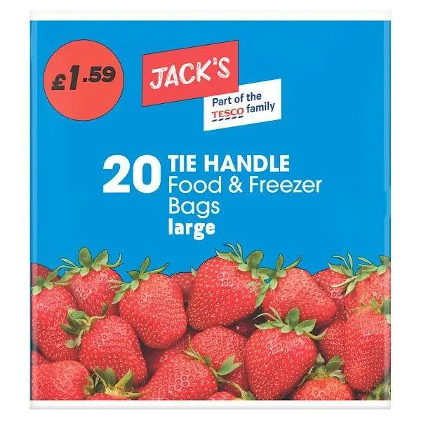 Jacks 20 Tie Handle Food & Freezer Bags Large - 20pk - Honesty Sales