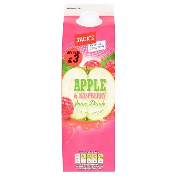 Jack's Apple & Raspberry Juice Drink from Concentrate 1 Litre (Case of 6) - Honesty Sales