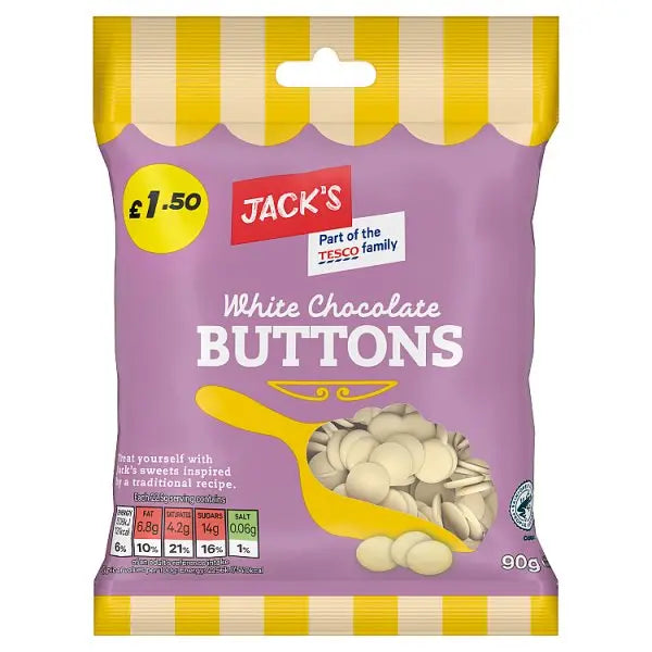 Jack's White Chocolate Buttons 90g (Case of 11) Honesty Sales U.K