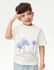 M&S Pure Cotton Dinosaur Scene T-Shirt (2-8 Yrs) - Honesty Sales