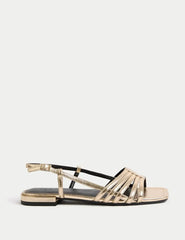 Marks and Spencer Metallic Strappy Flat Square Toe Sandals - Honesty Sales
