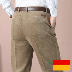 Men's Autumn Corduroy Pants - Straight Fit Flat-Front Casual Chinos - Black Dropshipman