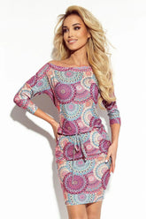 Numoco Sporty dress with 3/4 sleeves and pockets Dress in pink and blue mandala fabric - Honesty Sales