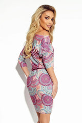 Numoco Sporty dress with 3/4 sleeves and pockets Dress in pink and blue mandala fabric - Honesty Sales