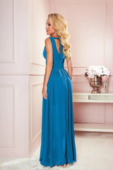 Numoco justine maxi long gown with neckline, leg slit and back tie - Honesty Sales
