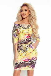 Numoco sporty daydress with 3/4 sleeves and pockets, made of fabric in a colorful leopard pattern - Honesty Sales