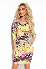 Numoco sporty daydress with 3/4 sleeves and pockets, made of fabric in a colorful leopard pattern - Honesty Sales