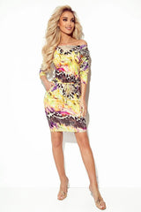 Numoco sporty daydress with 3/4 sleeves and pockets, made of fabric in a colorful leopard pattern - Honesty Sales