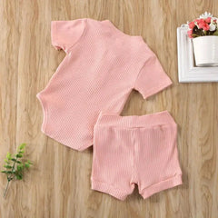 Pydcoco US Stock 0-24M 2PCS Kid Baby Clothes Set Short Sleeve Bodysuit Shorts Outfits Summer Set Honesty Sales U.K