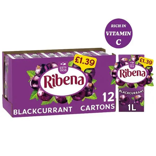 Ribena Blackcurrant Juice Drink 1L Carton (Case of 12) - Honesty Sales