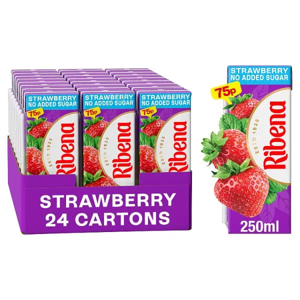 Ribena No Added Sugar Strawberry Juice Drink Carton 250ml (Case of 24)  Honesty Sales U.K